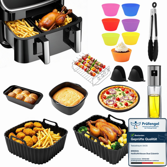Das Heißluftfritteuse Dual Zubehör-Set für verschieden große Garkörbe - 10-teilig | Empfohlen vom Friteusen-Profi