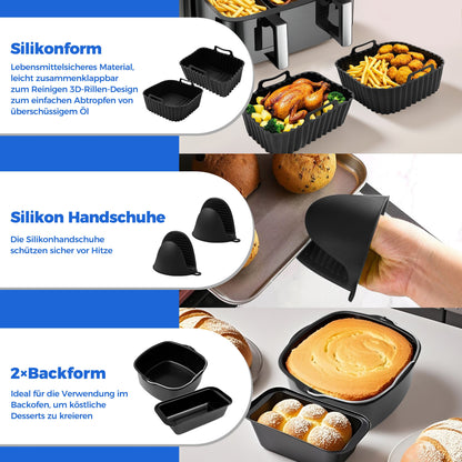Das Heißluftfritteuse Dual Zubehör-Set für verschieden große Garkörbe - 10-teilig | Empfohlen vom Friteusen-Profi